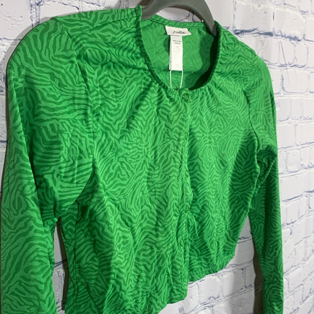 Andie Swim Women The Augusta Swim Jacket Green Zebra Print Beach Vacation XS NWT - Picture 2 of 7
